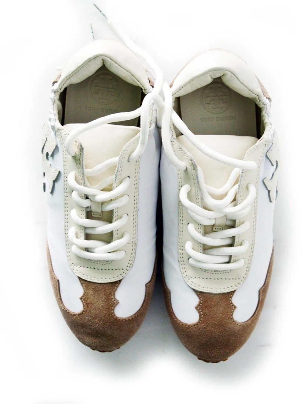 BURCH TORY SNEAKER NYLON/LEATHER/SUEDE T LOGO IVORY/TAN/SZ US 8.5 - Picture 10 of 13